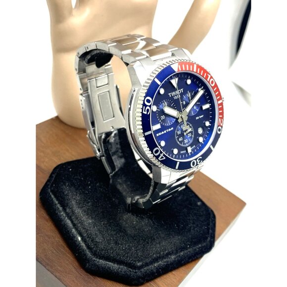 Tissot Men's Watch Seastar Swiss Quartz Chronograph Pepsi Bezel T1204171104103 - Picture 15 of 15